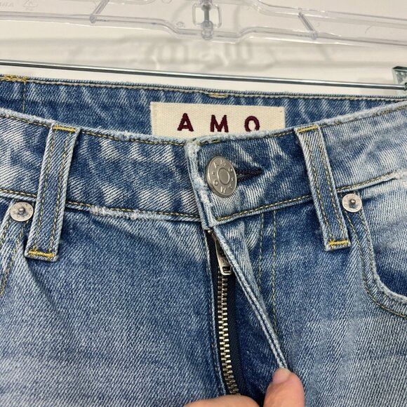 AMO Size 29 Blue Twist Heartbreaker Ankle Slim Straight Fray Hem Jeans - Picture 8 of 16